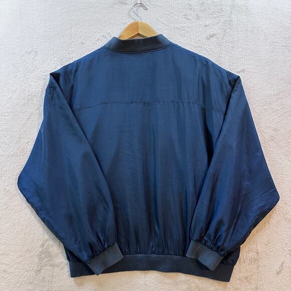 Vintage Montage Pour Homme Men’s Large Silk Blue Full Zip Lined Bomber Jacket - Picture 2 of 5